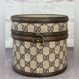 Gucci RARE Vintage GG Monogram Large Trinket Box Wood